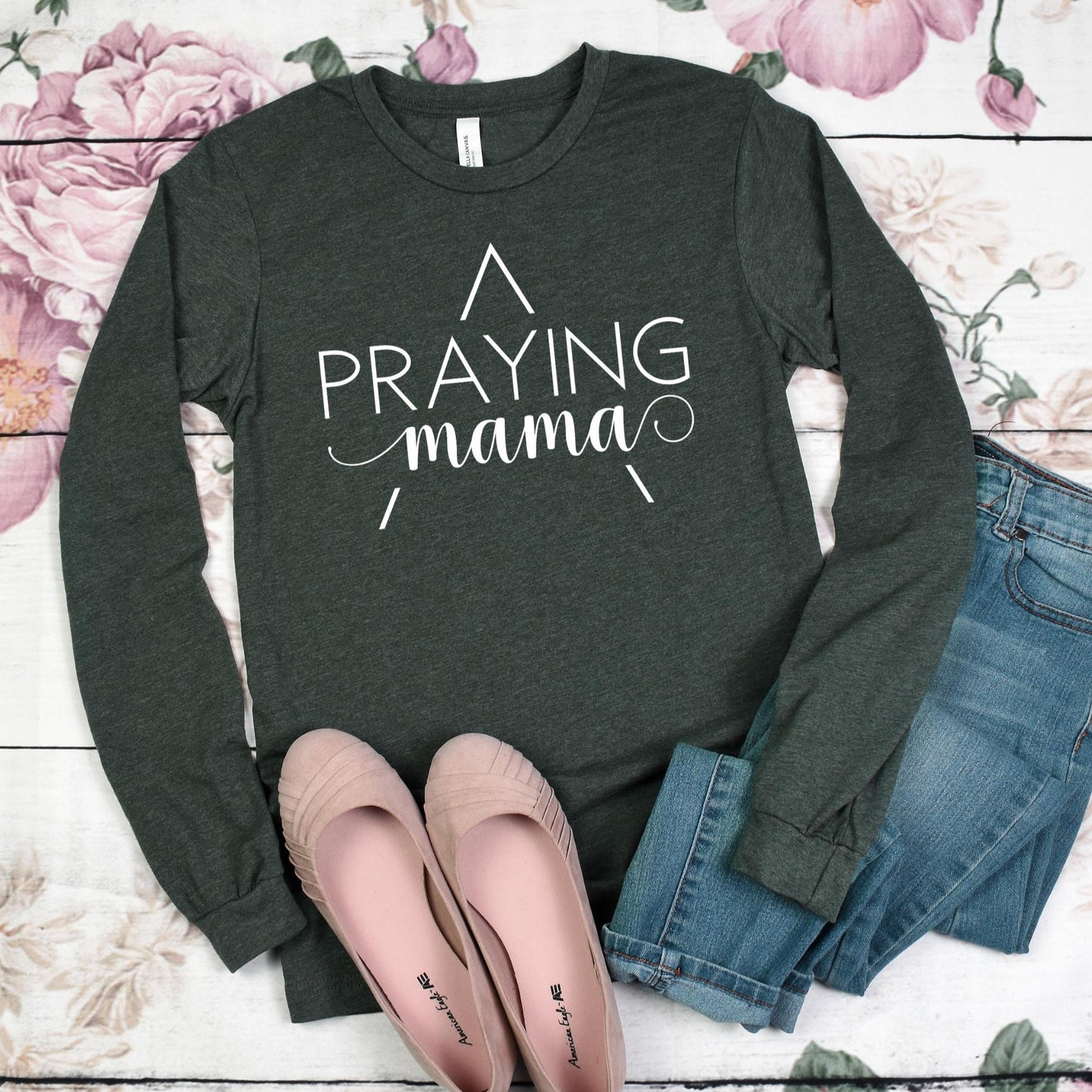 Praying Mama Long Sleeve Shirt White Design