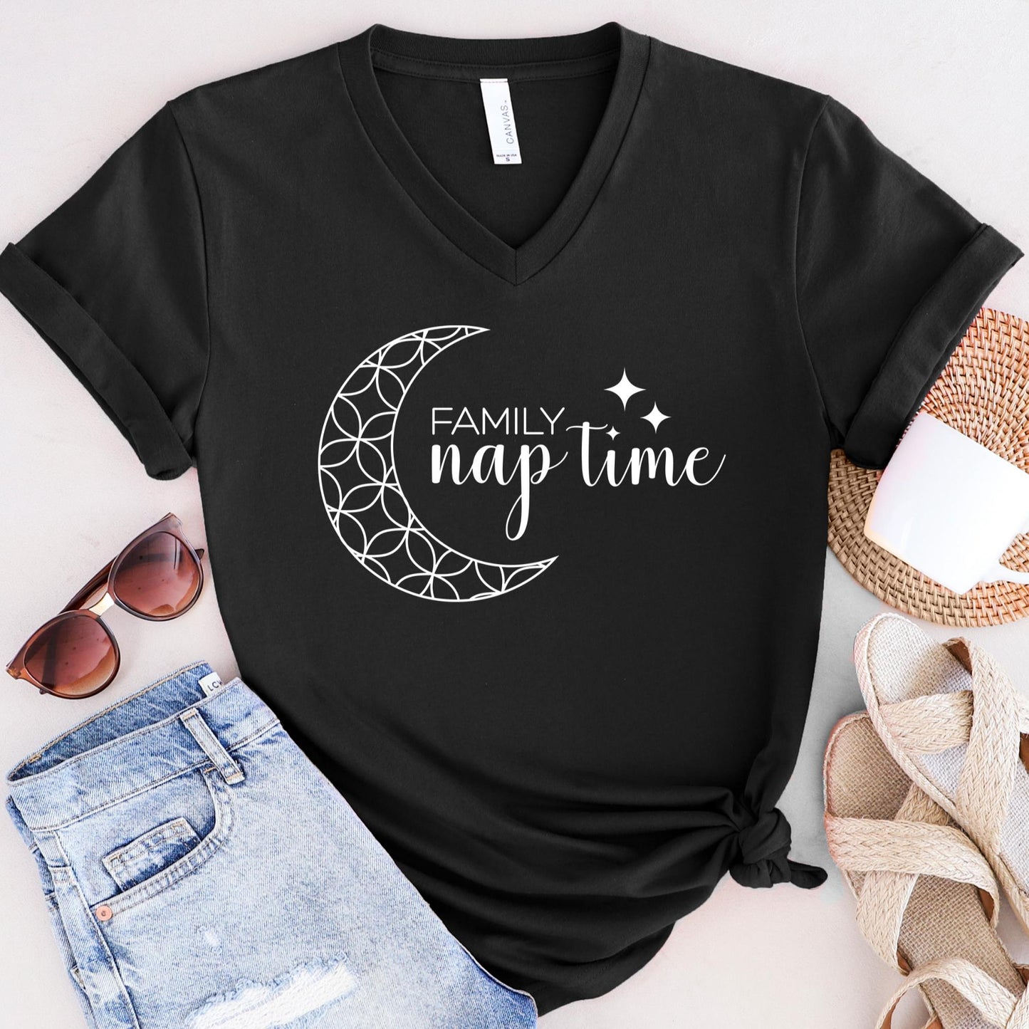 Family Nap Time V-neck T-shirt White Design