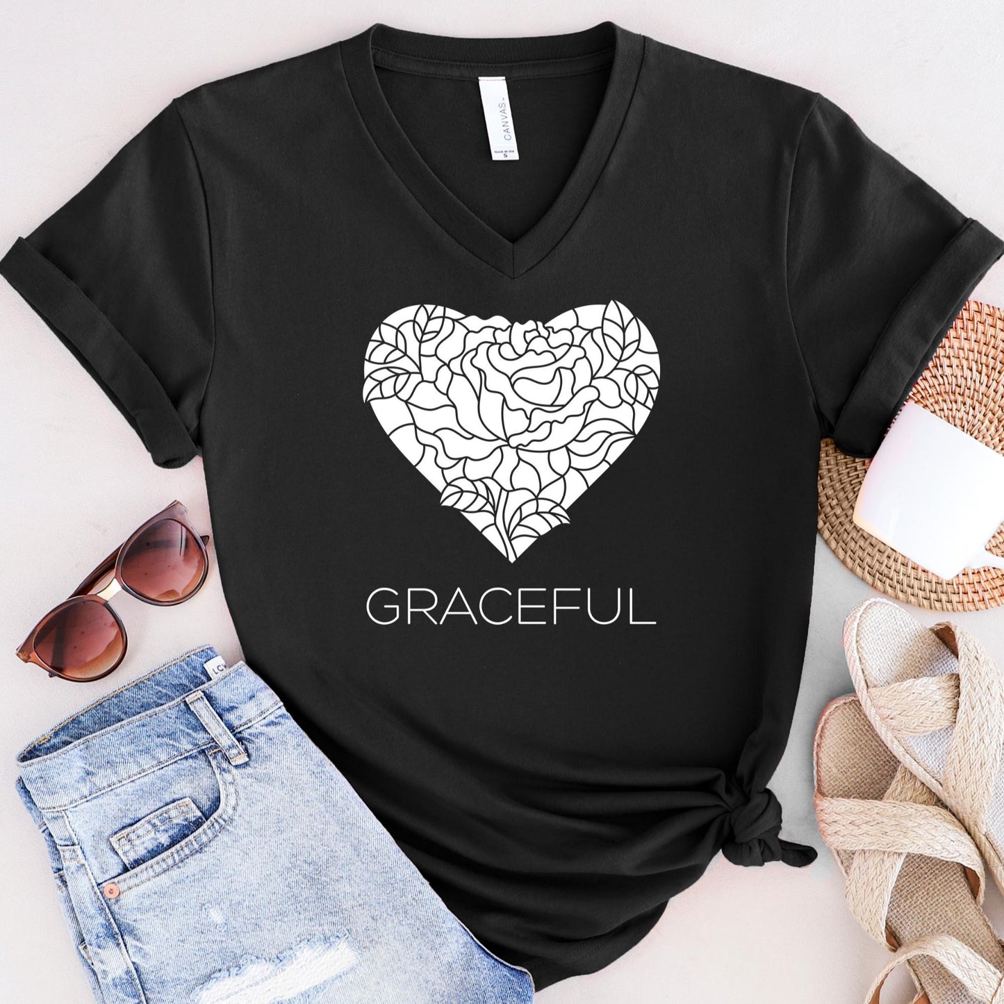 Graceful V-neck T-shirt White Design