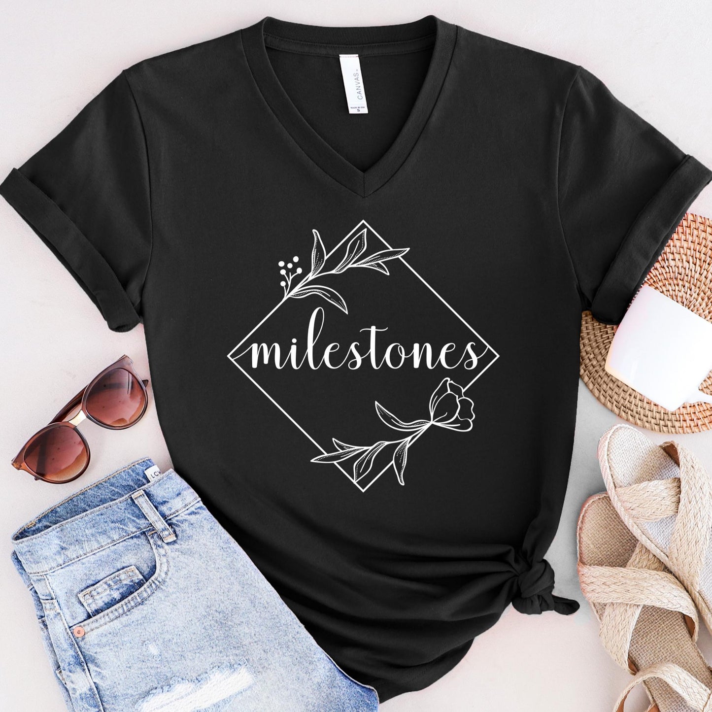 Milestones V-neck T-shirt White Design