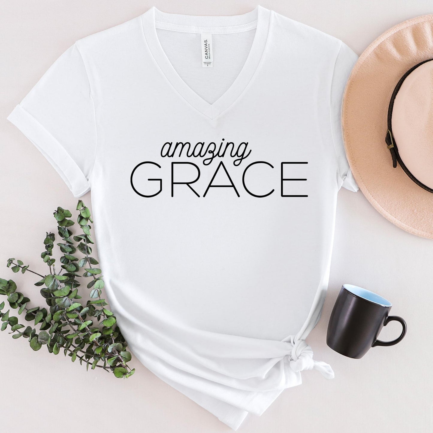 Amazing Grace V-neck T-shirt Black Design