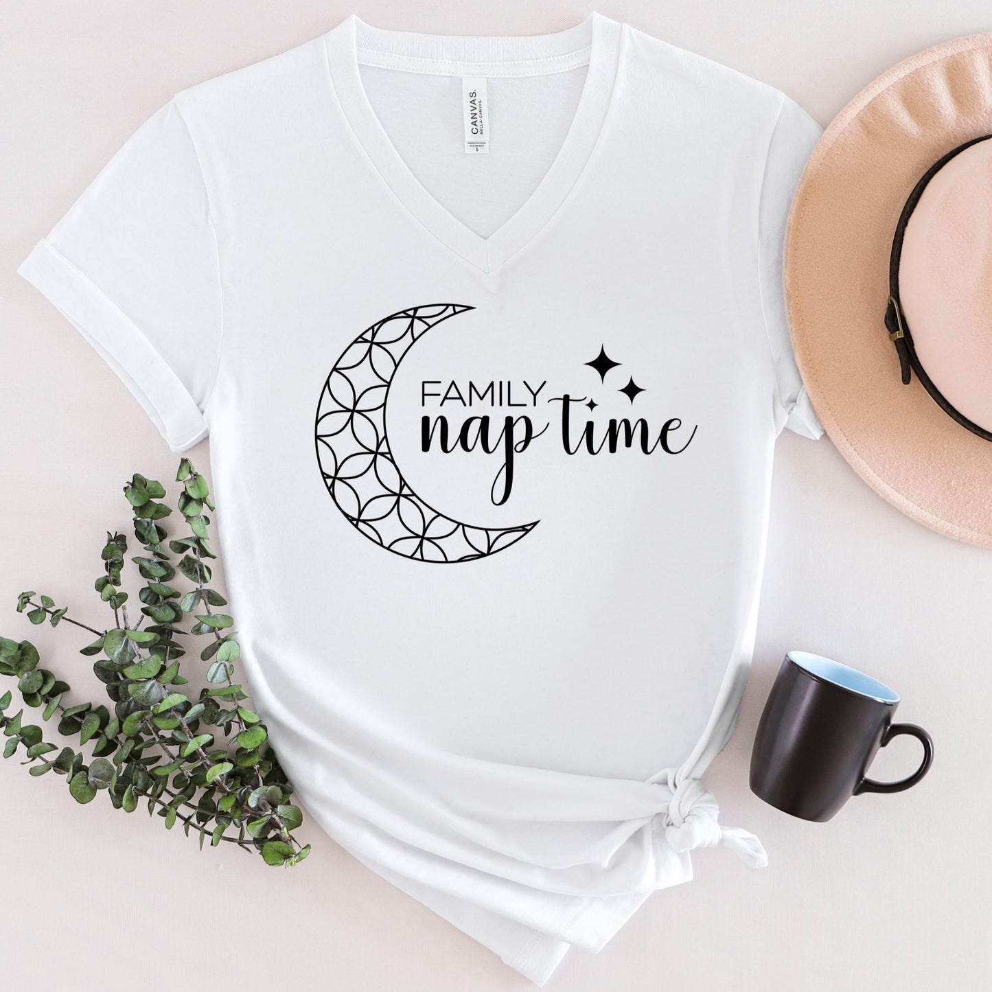 Family Nap Time V-neck T-shirt Black Design