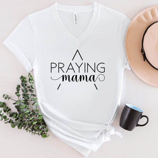 Praying Mama V-neck T-shirt Black Design